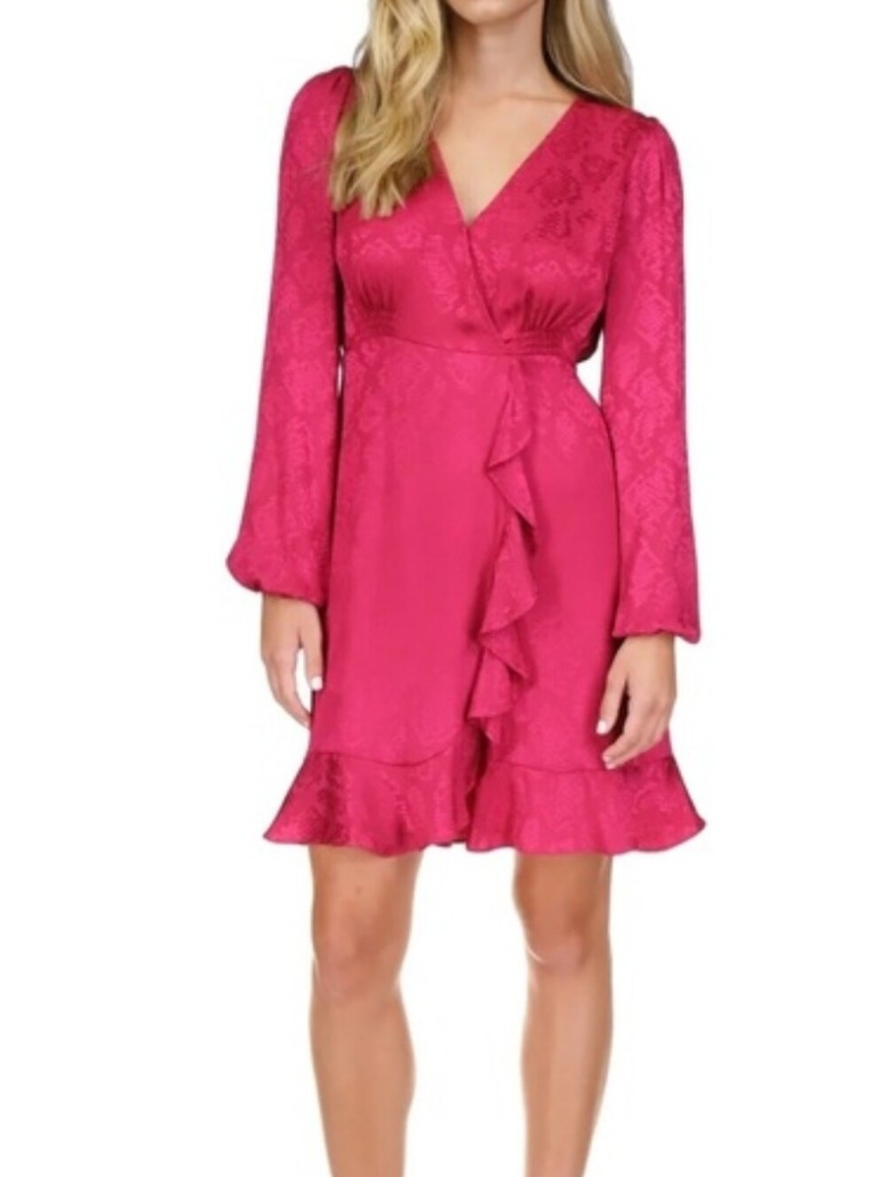 Michael Michael Kors Printed Ruffled Mini Dress Fuchsia date night size 2x NWT